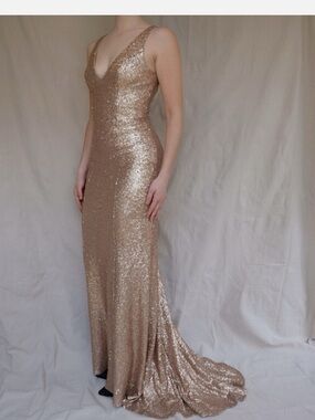 J'Adore Champagne Sequin V-Neck Evening Gown